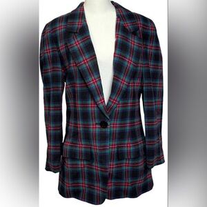 Vintage Pendleton 6 Plaid Wool Single-button Blazer